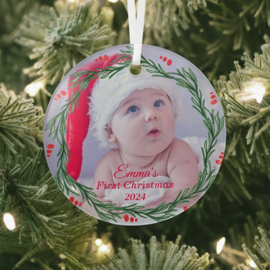 Aangepaste foto Baby's eerste kerst Glas Ornament (Insitu)