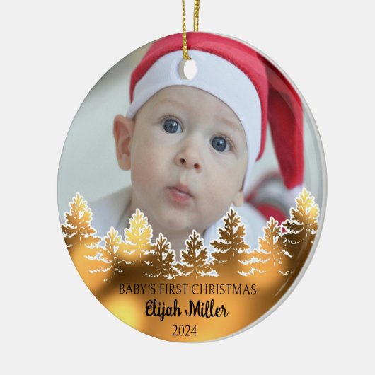 Aangepaste Foto Baby's Eerste Kerst Keramisch Ornament (Links)