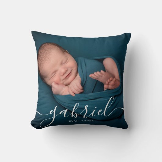 Aangepaste foto babysnaam sjabloon aandenken   kussen (Voorkant)