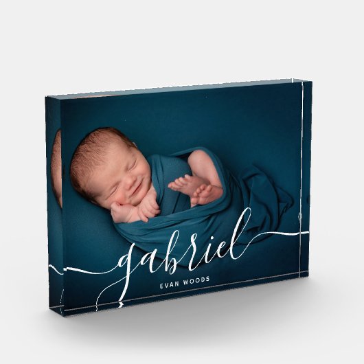 Aangepaste foto babysnaam sjabloon aandenken Plaqu (Links)