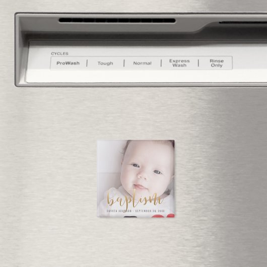 Aangepaste foto | Baptisme Gold Calligrafie Magneet (Insitu (Vaatwasser))