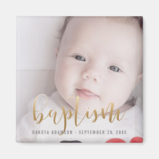 Aangepaste foto | Baptisme Gold Calligrafie Magneet