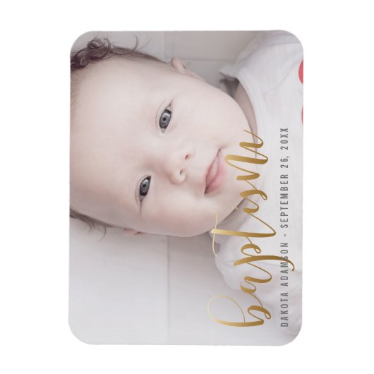 Aangepaste foto | Baptisme Gold Calligrafie Magneet (Verticaal)