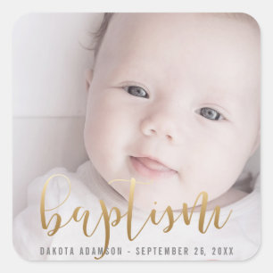 Aangepaste foto   Baptisme Gold Calligrafie Vierkante Sticker