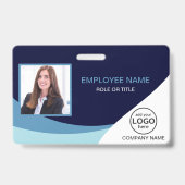 Aangepaste foto bedrijf naam werknemer blauwe QR-c Badge (Voorzijde)
