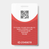 Aangepaste foto bedrijf QR-code werknemer Rood Badge (Achterkant)