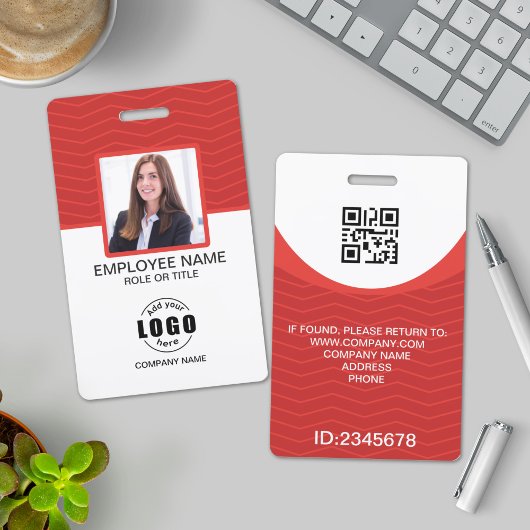 Aangepaste foto bedrijf QR-code werknemer Rood Badge