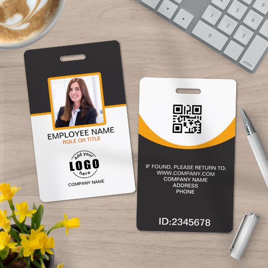 Aangepaste foto bedrijfs- QR-code werknemer grijs Badge