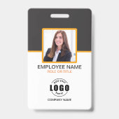 Aangepaste foto bedrijfs- QR-code werknemer grijs Badge (Voorzijde)