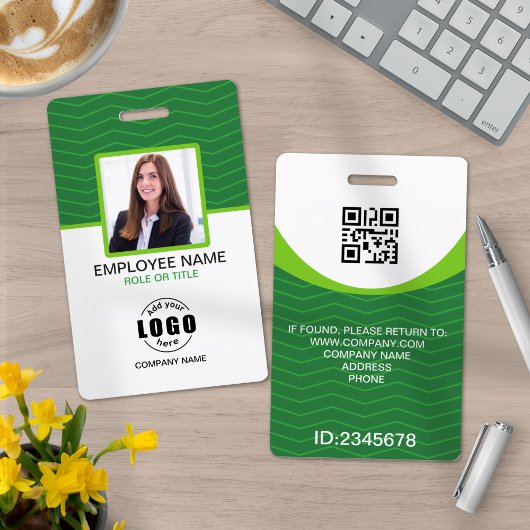 Aangepaste foto bedrijfs QR-code werknemer groen Badge