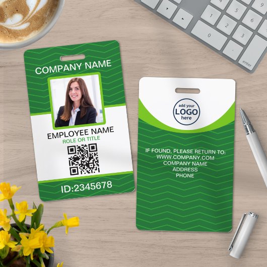 Aangepaste foto bedrijfs QR-code werknemer groen Badge