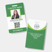 Aangepaste foto bedrijfs QR-code werknemer groen Badge (Voor- en achterkant)