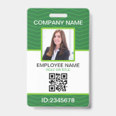 Aangepaste foto bedrijfs QR-code werknemer groen Badge (Voorzijde)