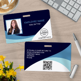 Aangepaste Foto Bedrijfsnaam Werknemer Blauwe QR C Badge