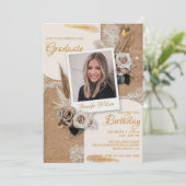 Aangepaste Foto Beige Boheemse Verjaardag Afstuder Kaart (Staand voorkant)