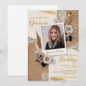 Aangepaste Foto Beige Boheemse Verjaardag Afstuder Kaart (Voorkant / Achterkant)
