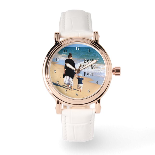 Aangepaste foto Bekijk cadeautekst - Beste mama oo Horloge (Voorkant)