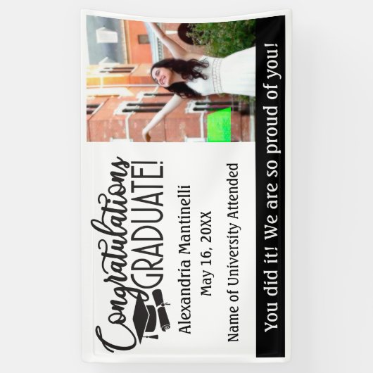 Aangepaste Foto & Bericht Zwart & Wit Afstuderen Spandoek (Verticaal)