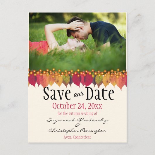 Aangepaste foto bespaart de najaarse datumverlicht briefkaart (Voorkant)