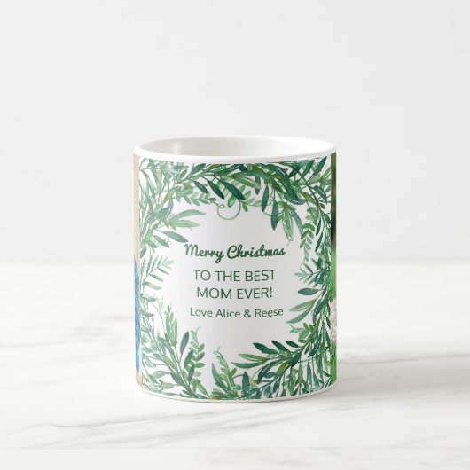 Aangepaste foto Beste mam Kerstmis Waterverf Koffiemok (Center)
