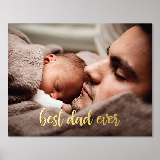 Aangepaste foto Beste papa ooit gouden script Folie Afdrukken (Voorkant)