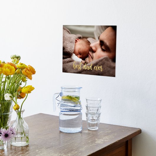 Aangepaste foto Beste papa ooit gouden script Folie Afdrukken (Laag (Keuken))