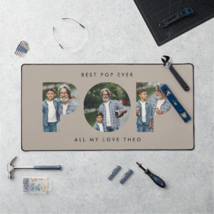 Aangepaste Foto "Beste Pop Ooit" Navy Beige Modern Bureaumat