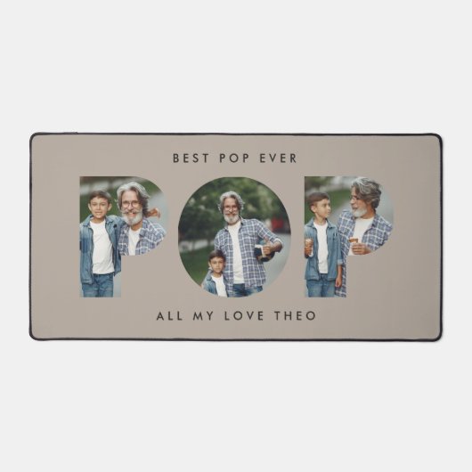 Aangepaste Foto "Beste Pop Ooit" Navy Beige Modern Bureaumat (Voorkant)