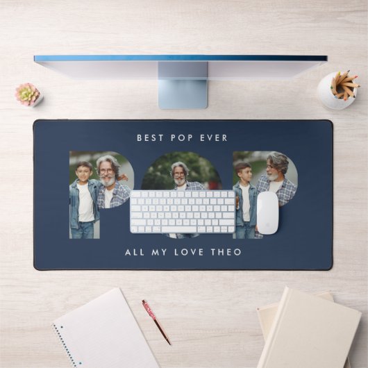 Aangepaste Foto "Beste Pop Ooit" Navy Blue Modern Bureaumat (Kantoor 1)