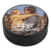 Aangepaste foto beste vader ooit Modern Cool Stitc Hockey Puck (3/4)