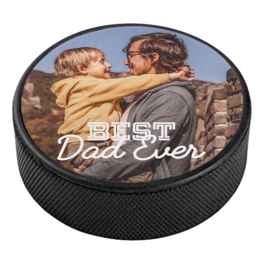 Aangepaste foto beste vader ooit Modern Cool Stitc Hockey Puck (3/4)