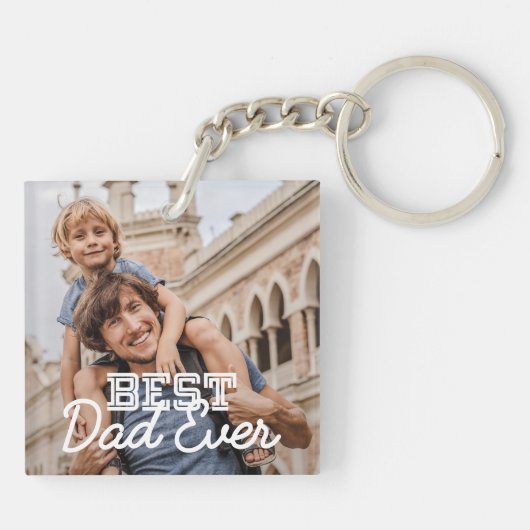 Aangepaste foto beste vader ooit Modern Cool Stitc Sleutelhanger (Achterkant)