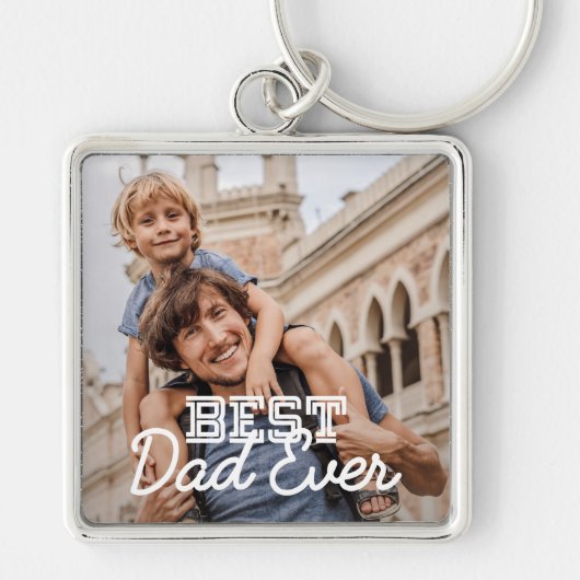 Aangepaste foto beste vader ooit Modern Cool Stitc Sleutelhanger (Voorkant)