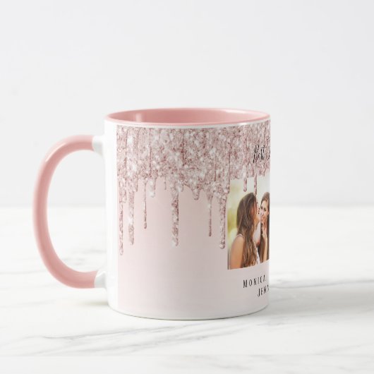 Aangepaste foto beste vrienden voor altijd roze mok (Links)