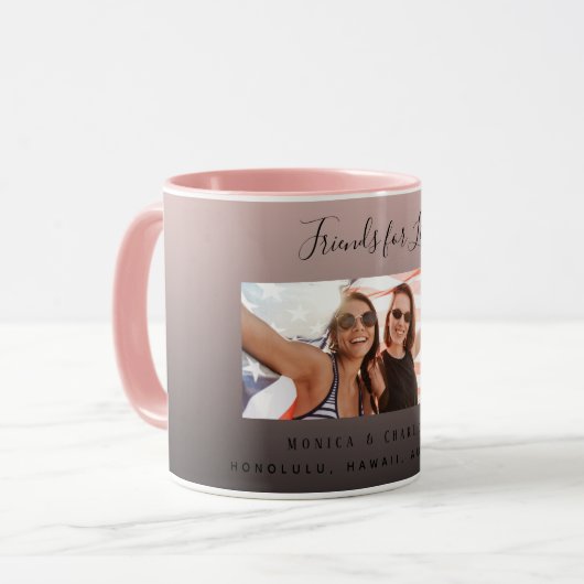 Aangepaste foto beste vrienden voor leven zwart-br mok (Voorkant links)