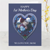 Aangepaste foto bijtende hartblauwe eerste moederd kaart (Gele Bloem)