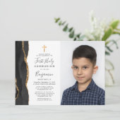 Aangepaste foto Black Agate Gold First Communie Kaart (Staand voorkant)