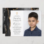 Aangepaste foto Black Agate Gold First Communie Kaart (Voorkant / Achterkant)