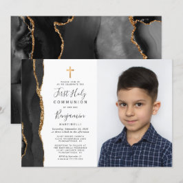 Aangepaste foto Black Agate Gold First Communie Kaart