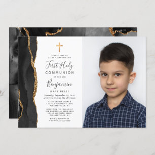 Aangepaste foto Black Agate Gold First Communie Kaart