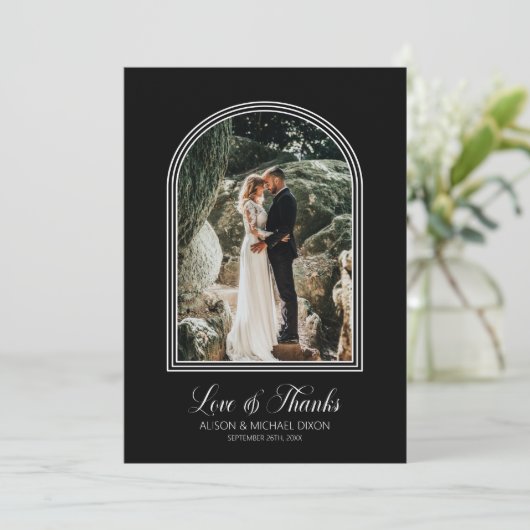 Aangepaste foto Black Arch Wedding Bedankkaart (Staand voorkant)