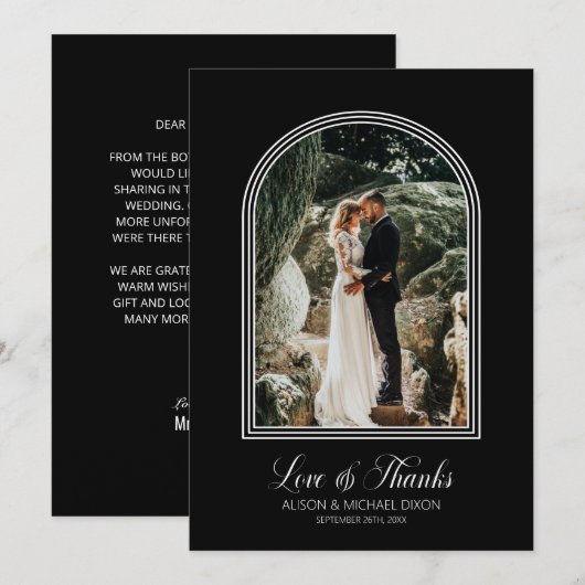 Aangepaste foto Black Arch Wedding Bedankkaart (Voorkant / Achterkant)