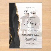 Aangepaste foto 'Black Gold Agate Weddenschap' Acryl Uitnodigingen (Voorkant)