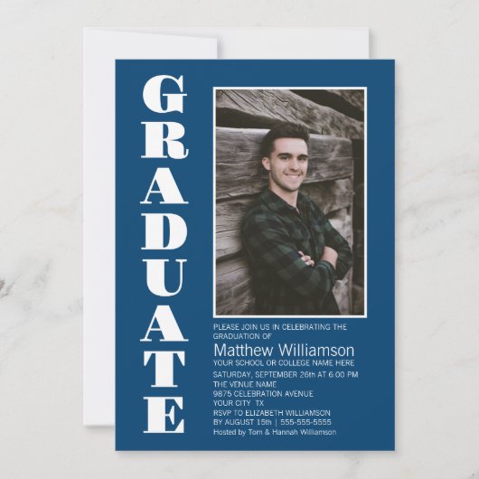 Aangepaste Foto Blauw Afstudeerfeest Kaart (Voorkant)