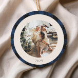 Aangepaste foto  blauw en zwart buffel keramisch ornament<br><div class="desc">Blauw en Zwart Buffel Plaid Gepersonaliseerde Kerst Custom Foto Keramisch Ornament</div>