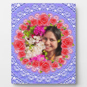 Aangepaste foto Blauw kant Roze rozen Lijst Plaque Fotoplaat (Voorkant)
