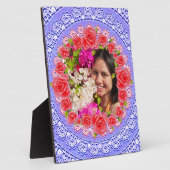 Aangepaste foto Blauw kant Roze rozen Lijst Plaque Fotoplaat (Zijkant)