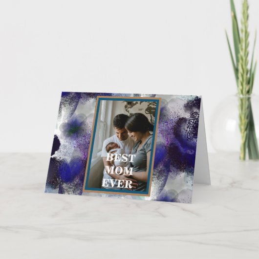 Aangepaste foto Blauw Paars Floral Happy Mothers d Kaart (Voorkant)