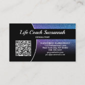 Aangepaste foto Blauw Paars Glitter QR Professiona Visitekaartje (Voorkant)