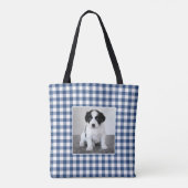 Aangepaste foto blauw wit geruit patroon tote bag (Achterkant)